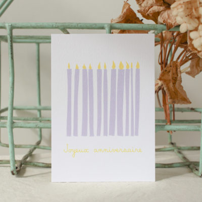 Carte postale d'anniversaire bougies - mauve