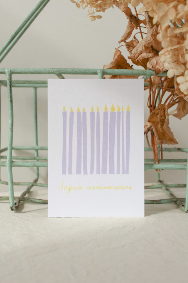 Carte postale d'anniversaire bougies - mauve