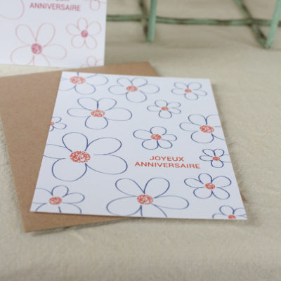 Carte postale d'anniversaire fleurs - bleu et orange