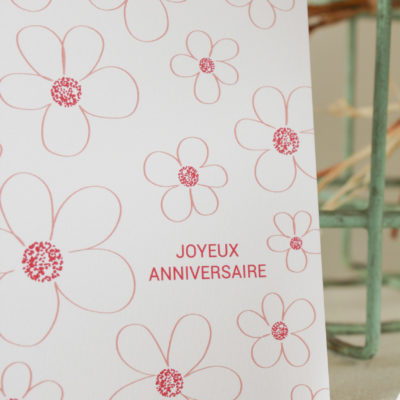 Carte postale d'anniversaire fleurs - rose et prune