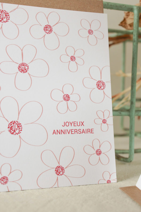 Carte postale d'anniversaire fleurs - rose et prune