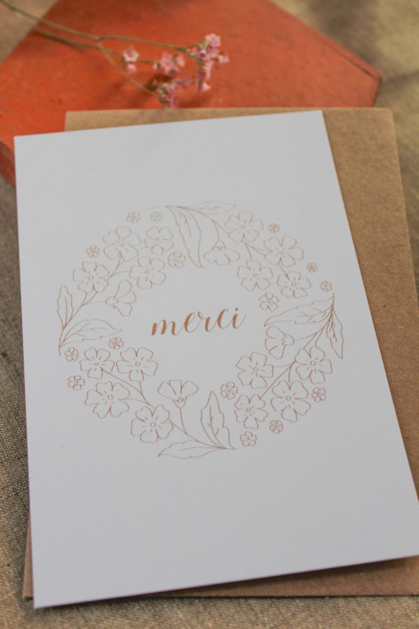 Carte postale Merci - vieux rose