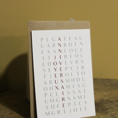 Carte postale d'anniversaire "les mots" - Bleu et prune