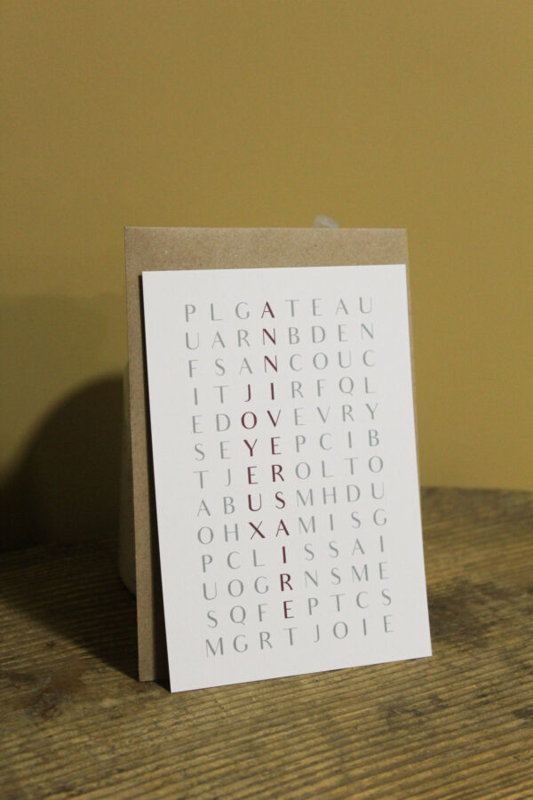 Carte postale d'anniversaire "les mots" - Bleu et prune