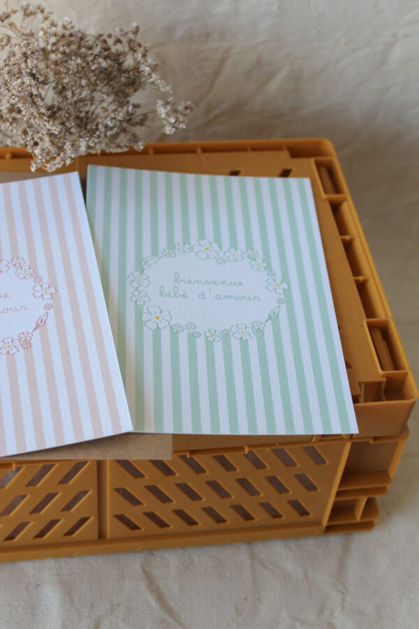 Carte postale Bienvenue bébé d'amour - vert