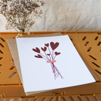 Carte postale bouquet de coeurs - prune