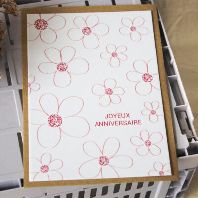 Carte postale d'anniversaire fleurs - rose et prune