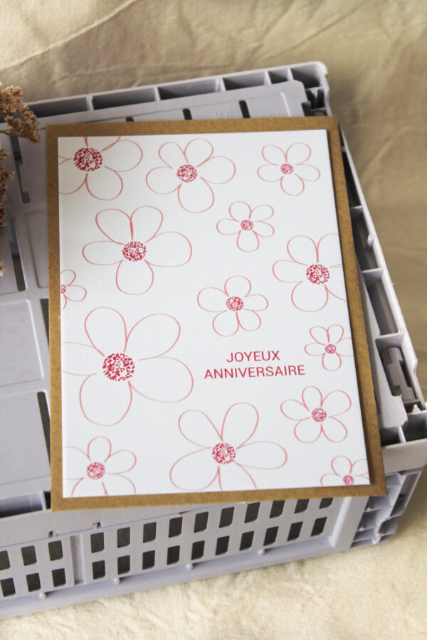 Carte postale d'anniversaire fleurs - rose et prune
