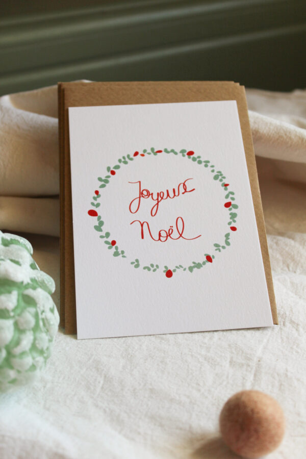 Carte postale Couronne de Noël vert et rouge