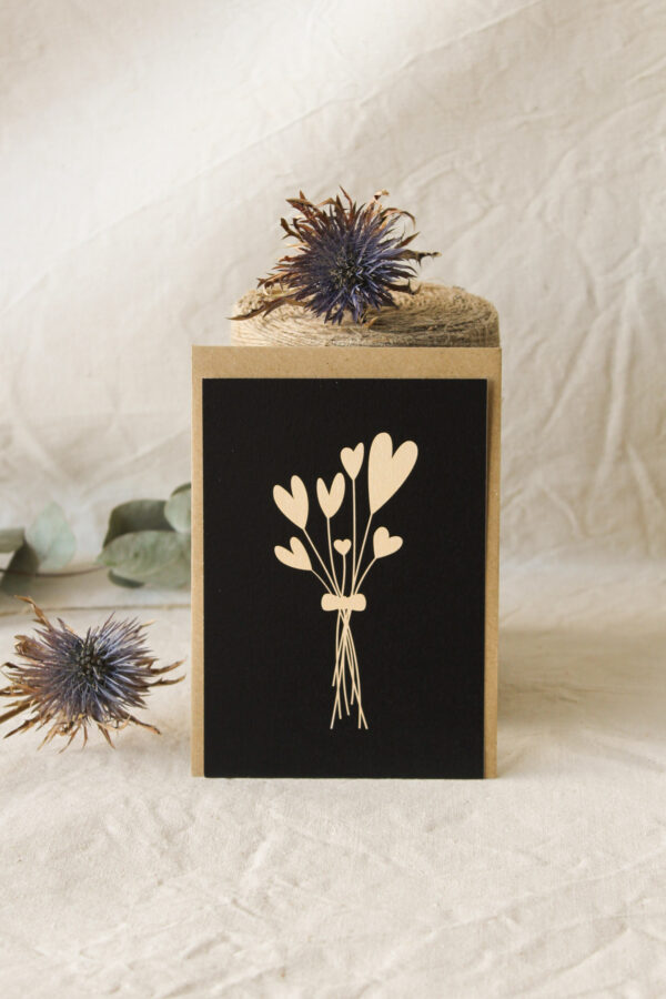 Carte Bouquet de coeurs (Collection Noir-Beige)