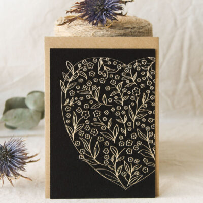 Carte Coeur de fleurs (Collection Noir-Beige)