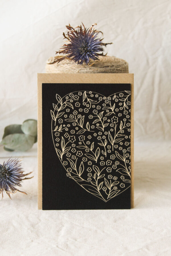 Carte Coeur de fleurs (Collection Noir-Beige)