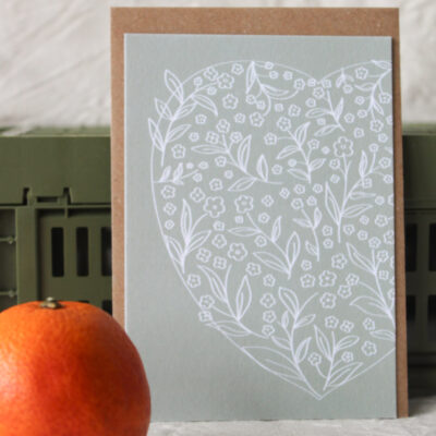 Carte Coeur de fleurs vert - plein