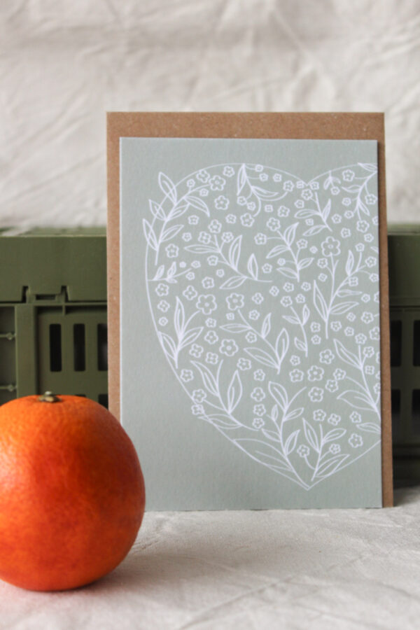 Carte Coeur de fleurs vert - plein
