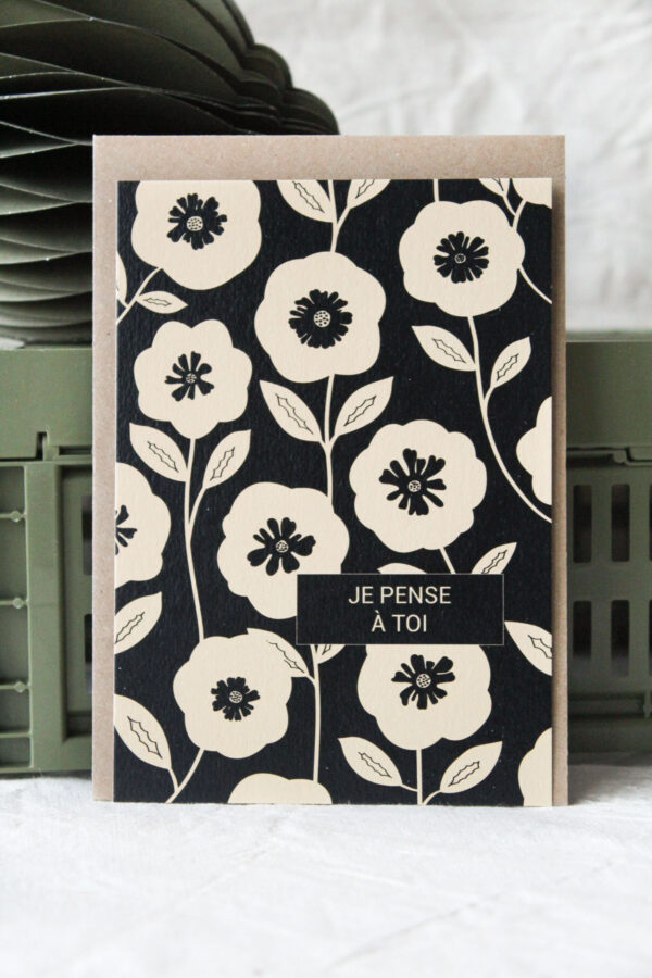 Carte Je pense à toi (Collection noir-beige)