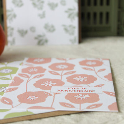 Carte Joyeux anniversaire rose - motif printanier