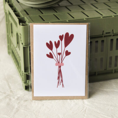 Mini-carte simple - Bouquet de coeurs prune