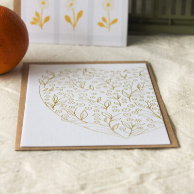 Carte Coeur de fleurs mordoré
