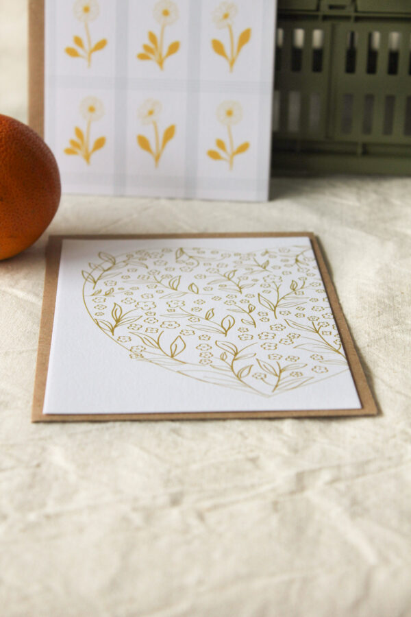 Carte Coeur de fleurs mordoré