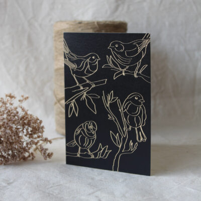 Carte postale Les oiseaux - à volet (collection noir-beige)
